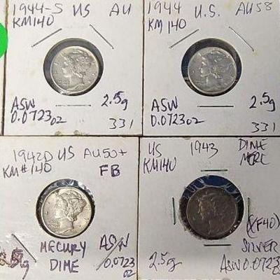 PTH226 - Assorted Mercury Silver Dimes (7)