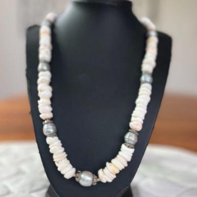 PTH008- Genuine Custom Myrna Lee Chang Fresh Water Pearl & Puka Shell Necklace