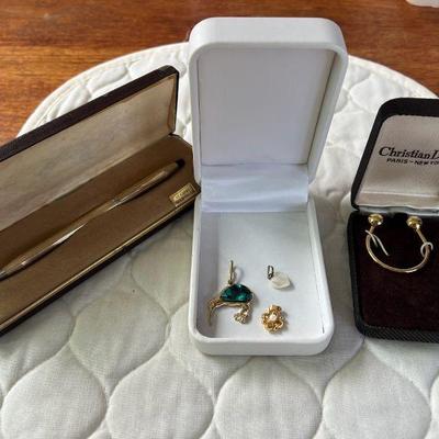 PTH380- Collection Of Gold Tone Pendants & Cross 10k Gold Filled Pen
