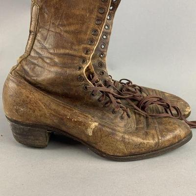Lot 330 | Antique Victorian Lace Up Leather Boots Shoes
