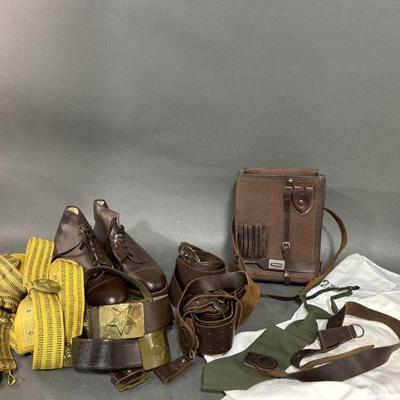 Lot 272 | Russian Military Shoes, Belts, Bag & More
