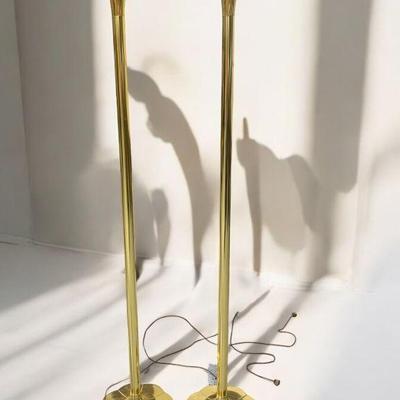 Lot 443 | MCM Tulip Floor Torchiere Brass Fluted Floor Lamps
