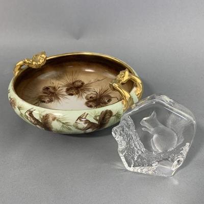 Lot 129 | Squirrel Enthusiast Ceramic Bowl Nut Dish & Glass
