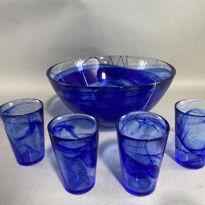 Lot 149 | Kosta Boda Blue Contrast Bowl & Blue Glasses
