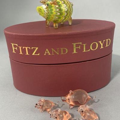 Lot 145 | Fitz & Floyd Glass Pig & Pink Piglets Lot
