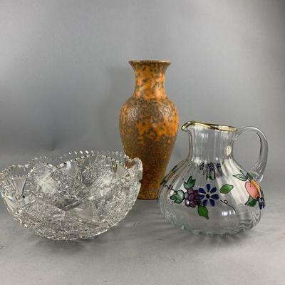 Lot 484 | Crystal Bowl & Hand Painted Pitcher & Pottery Vase
