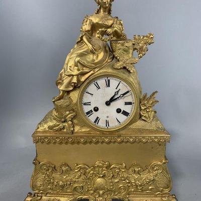 Lot 155 | Antique Gilded Bronze Victorian Lady Metal Clock
