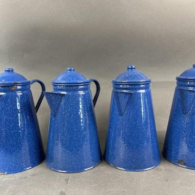 Lot 487 | Four Vintage Enamelware Coffee Makers
