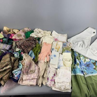 Lot 349 | Vintage Scarves, Gloves, Apron, Hankies & Top
