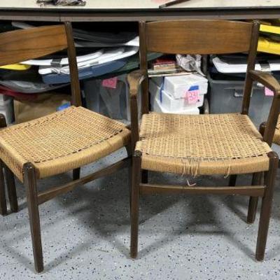 Lot 108 | MCM 4 Teak Wood Rope Woven Dining Room Chairs
