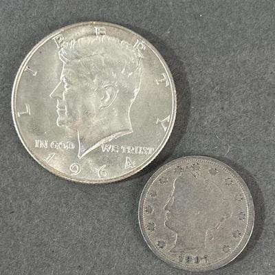 Lot 165 | 1907 "V" Victory Nickel & 1964 Silver Dollar
