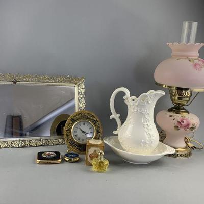 Lot 329 | Mirror Tray, Painted Lamp, Ceramic Pitcher & More!
