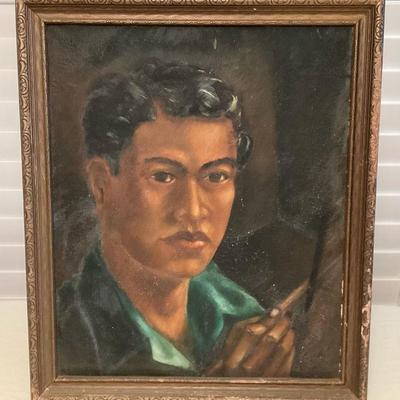 MCS130 Framed Original Painting Of Young Native Hawaiian Man