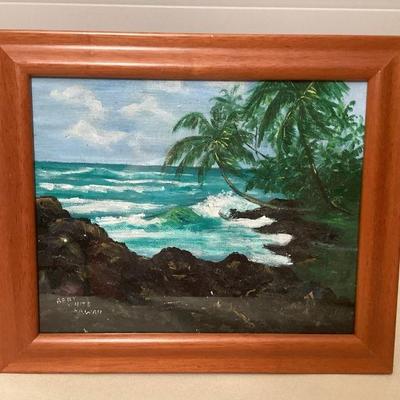 MCS195 Koa Framed Original Scenic Seascape Painting By Betty White