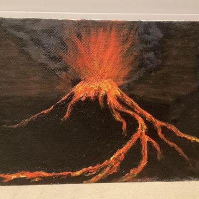MCS209 Original Scenic Painting On Canvas Of An Erupting Volcano 