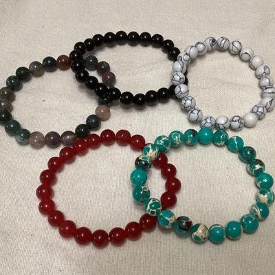 MCS102 Five Polished Stone Bead Bracelets New