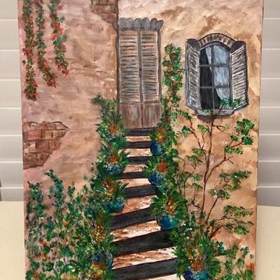 MCS202 Original Painting Of Romantic Brick & Mortar Building 