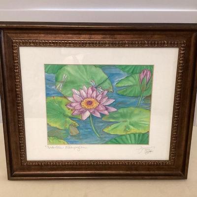 MCS211 Framed Waterlilies & Dragonflies Picture By Joanna Carolan 