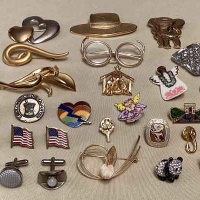 MCS052 Costume Jewelry Brooches, Pins, Single Cufflinks & Tie Clips