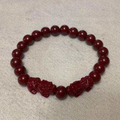 MCS158 Cinnabar? Beaded Foo Dogs/Chinese Dragons Stretch Bracelet New