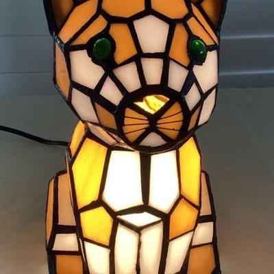 MCS080 Tiffany Style Slag Glass Cat Table Lamp New