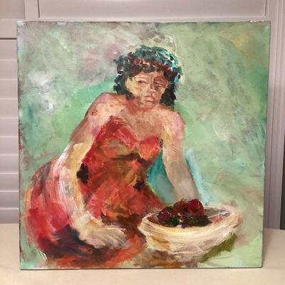 MCS201 Large Original Painting Of Woman Wearing Haku Lei