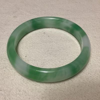 MCS156 Green & White Jade Bangle Bracelet New