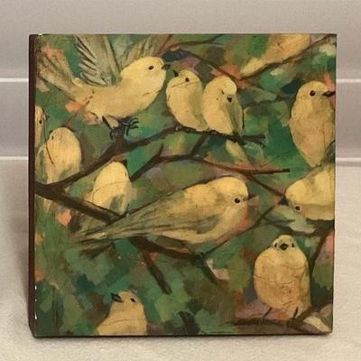 MCS242 A Print On Wood Block Of Yellow Warbler Birds