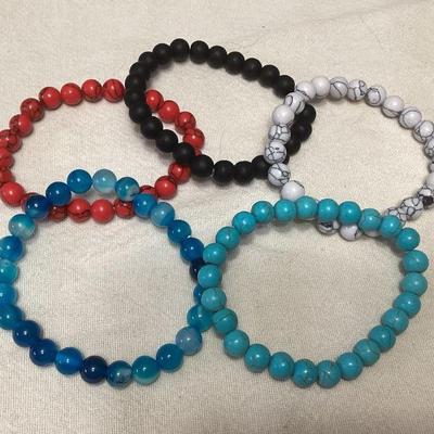 MCS104 Five Polished Stone Bead Bracelets New