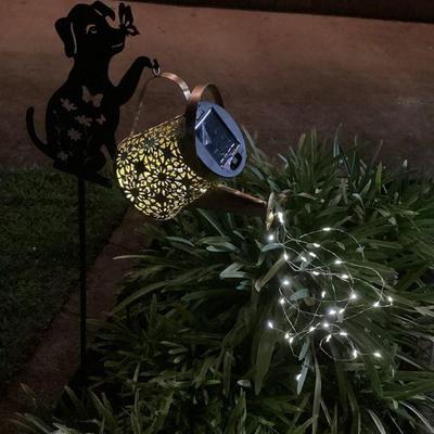 MCS112 Set Of Two Metal Dog Holding Solar Powered Watering Cans New 