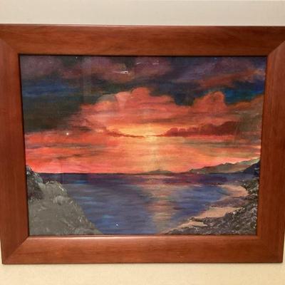 MCS192 Koa? Framed Original Painting Of A Gorgeous Sunset 