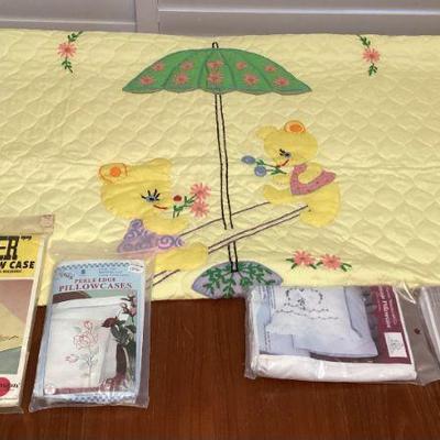 MCS169 Vintage Embroidered Baby Quilt & Embroidery Kits New