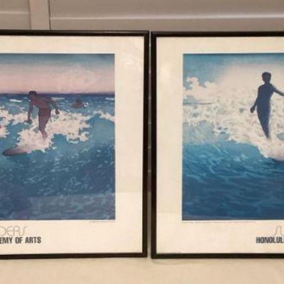 MCS131 Two Framed Surfriders Art Posters By Charles W. Bartlett