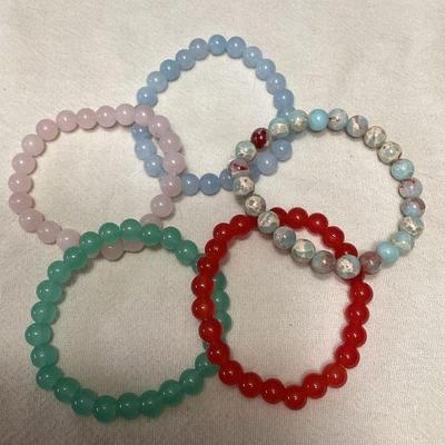 MCS103 Five Polished Stone Bead Bracelets New