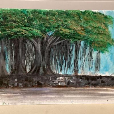 MCS205 Original Scenic Painting On Canvas Board Of Banyan Trees Behind The Royal Palace