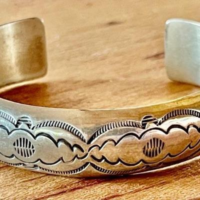 Hand Stamped Native American Navajo Cuff Bracelet Signed N N - Total Weight - 20.45 Grams 