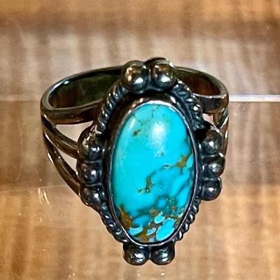 Vintage Native American Silver Turquoise Ring Size 6