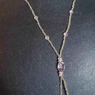 Gorgeous Pink Seed Bead 18 Inch Necklace With Double Heart Glass Pendants 
