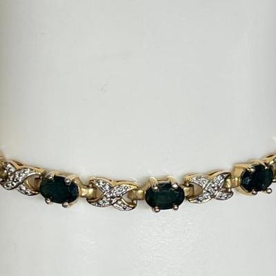 Gold Wash Sterling Silver - Sapphire & Diamond 7 Inch Tennis Bracelet - Total Weight 11.75 Grams 