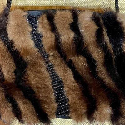 Stunning Daniel Swarovski Made In Paris France Fur & Bead Purse W Original Tag Bergdorf Goodman