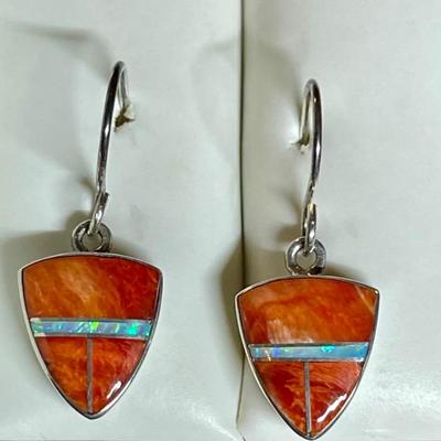 Pair Of Robert Vandover Navajo Spiny Oyster & Opal  Earrings 