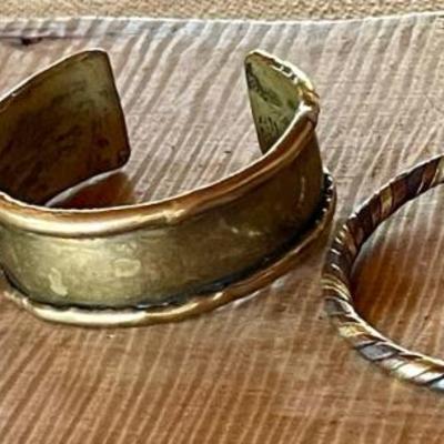 (3) Vintage 1970's Brass - 3 Tone Twist Cuff Bracelets - London Sabona -Brutalist Brass Marked M 