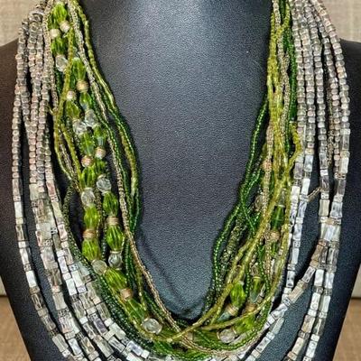 Cold Water Creek Multi Strand Seed Bead Necklace &  Chicos' Multi Strand Silver Bead Necklace & Earrings