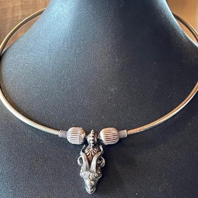 Vintage Sterling Silver Rams Head Choker Necklace - Total Weight - 43.55 Grams 