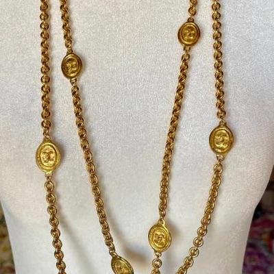 Vintage 1980's Double C Gold Tone Two Strand 38 Inch Necklace 