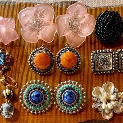 Vintage Collection Of Clip On Earrings - Seed Bead - Stone - Faux Pearl - Glass Bead - Rhinestone - Trifari  
