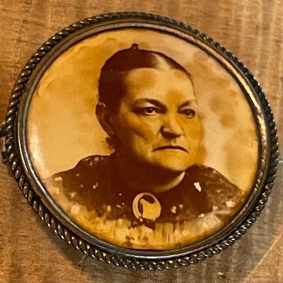 Antique Victorian Metal Portrait Pin 