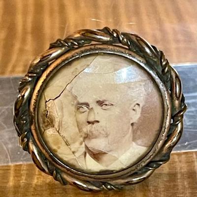 Brass Metal Mourning Pin With Enamel Portrait (as Is)