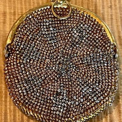 Antique Victorian Steel Bead Chatelaine Coin Purse With Gold Tone Frame 