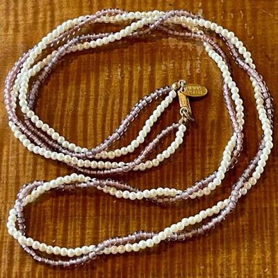 Vintage Miriam Haskell Double Twist Pearl & Glass Bead 28 Inch Necklace 